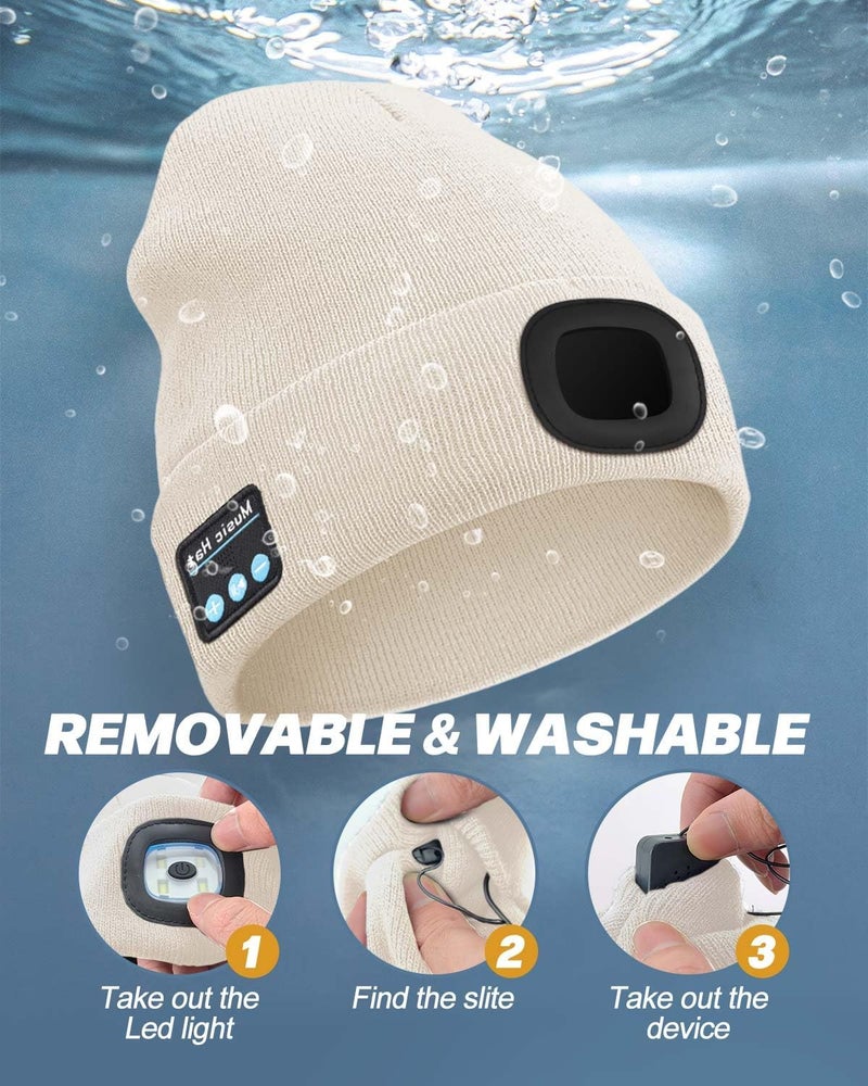 MOXTOYU Bluetooth Beanie with Light, USB Rechargeable LED Headlamp Winter Hat, Christmas Stocking Stuffers Gifts for Men Women - Image 4